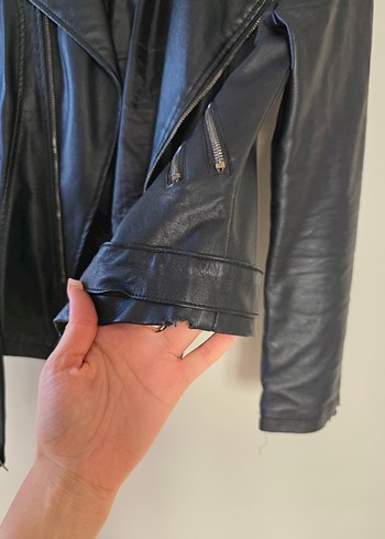 Kadın Siyah Deri Biker Ceket - Görsel 12