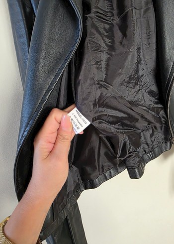 Kadın Siyah Deri Biker Ceket - Görsel 10