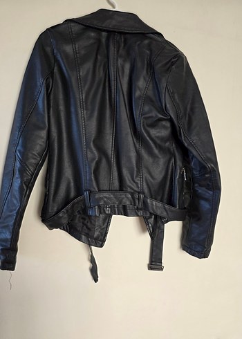 Kadın Siyah Deri Biker Ceket - Görsel 8