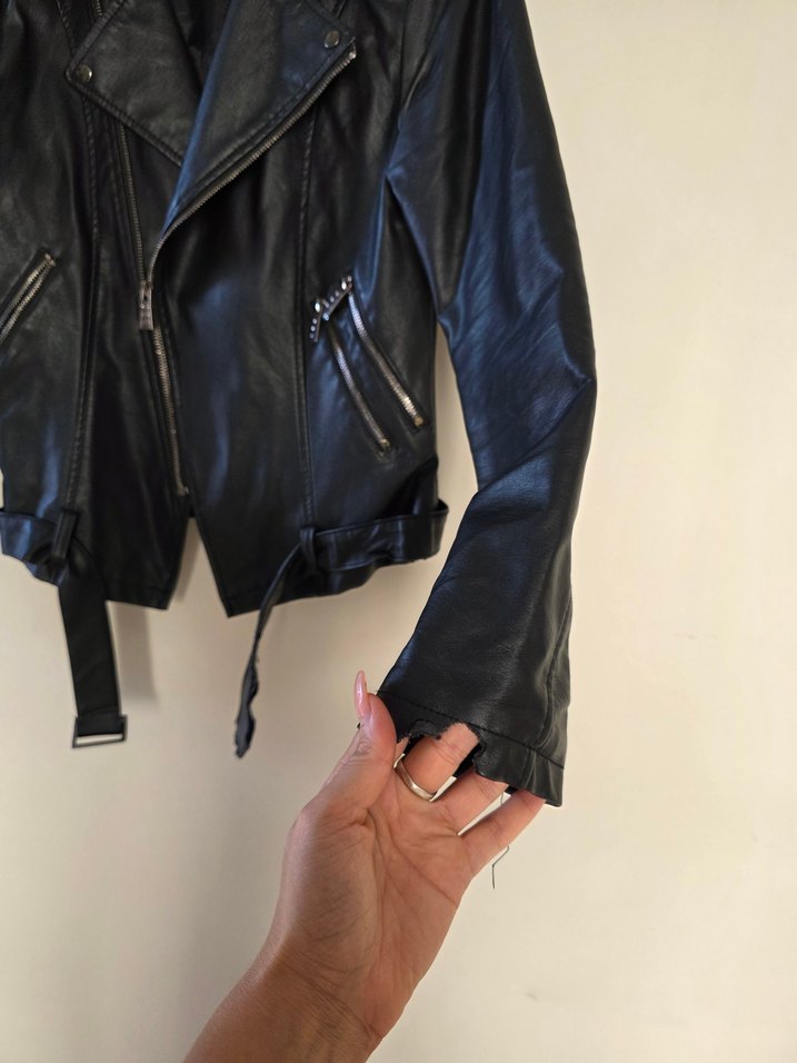 Kadın Siyah Deri Biker Ceket - Görsel 2