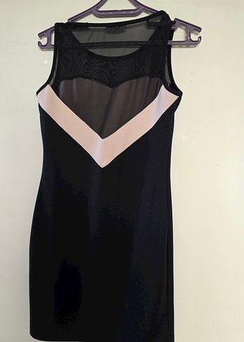 Dantel Detaylı Pembe Siyah Midi Elbise - Görsel 5