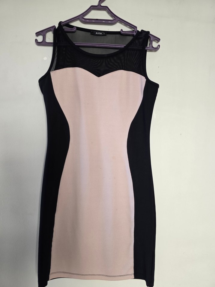 Dantel Detaylı Pembe Siyah Midi Elbise - Görsel 2