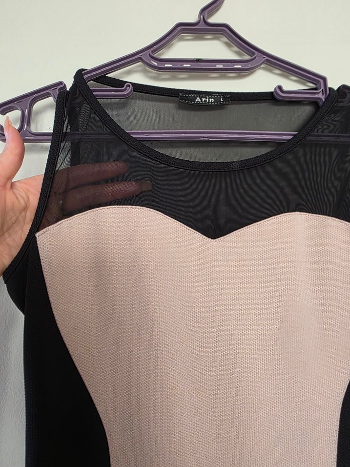 Dantel Detaylı Pembe Siyah Midi Elbise - Görsel 3