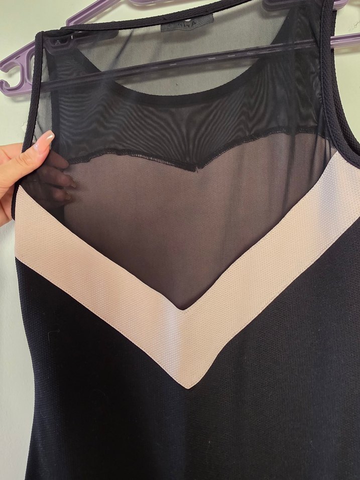 Dantel Detaylı Pembe Siyah Midi Elbise - Görsel 4