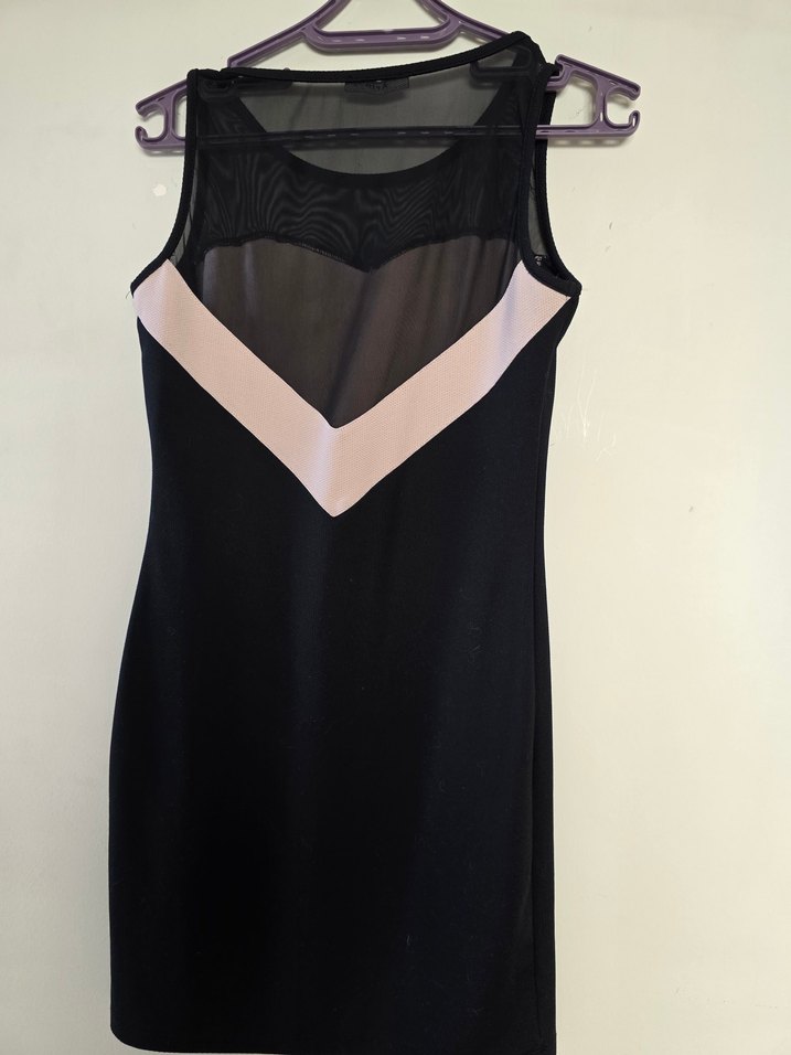 Dantel Detaylı Pembe Siyah Midi Elbise - Görsel 5