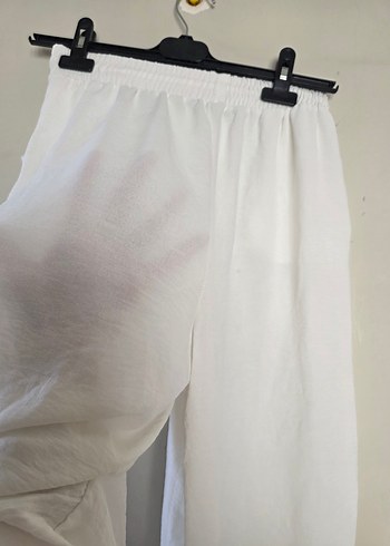 Beyaz Keten Salaş Kadın Pantolon - Görsel 6