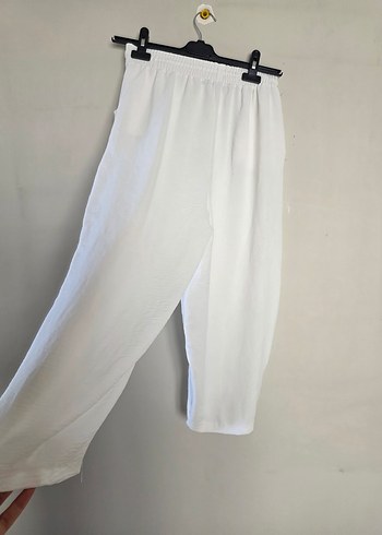 Beyaz Keten Salaş Kadın Pantolon - Görsel 5