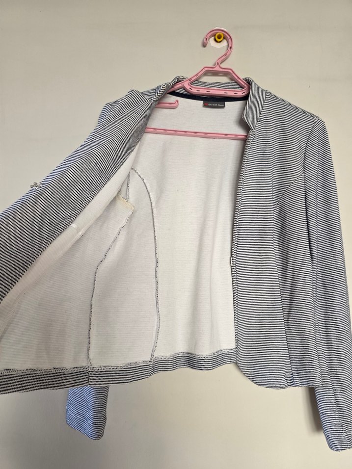 Düğmeli lacivert beyaz gri karışık Kadın fit Ceket - Görsel 2