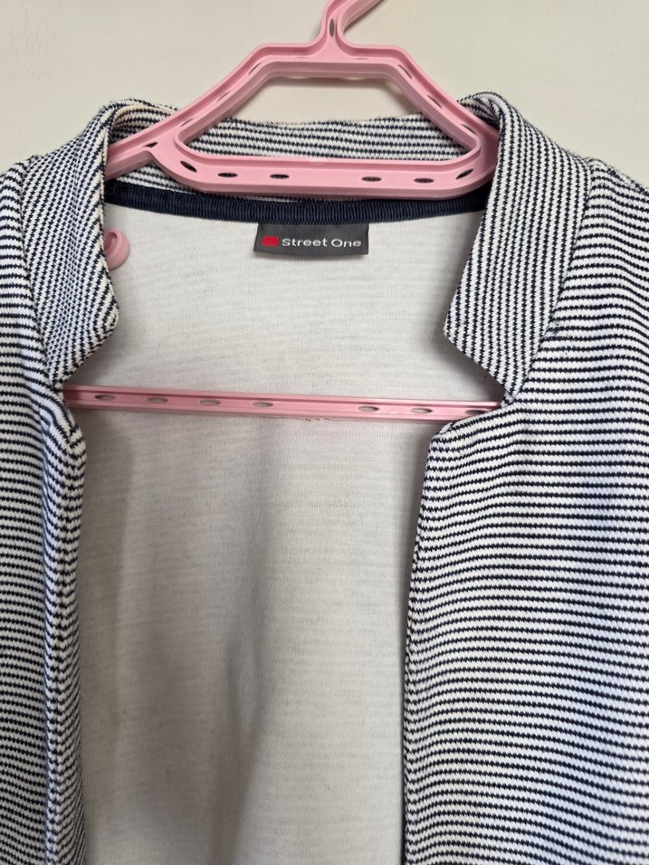 Düğmeli lacivert beyaz gri karışık Kadın fit Ceket - Görsel 4