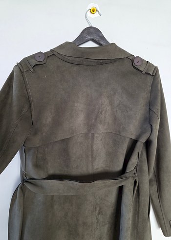 Kadın yeşil  Süet Uzun Kemerli Trençkot - Görsel 7