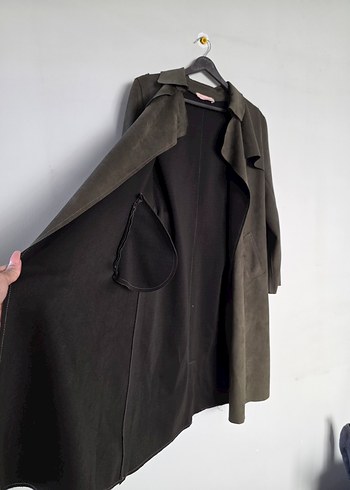 Kadın yeşil  Süet Uzun Kemerli Trençkot - Görsel 11