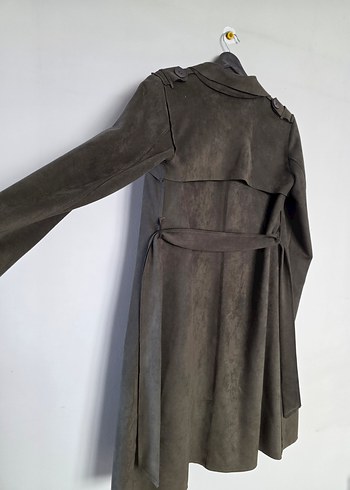 Kadın yeşil  Süet Uzun Kemerli Trençkot - Görsel 10