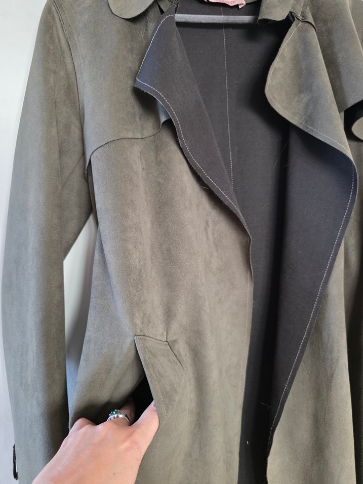 Kadın yeşil  Süet Uzun Kemerli Trençkot - Görsel 4