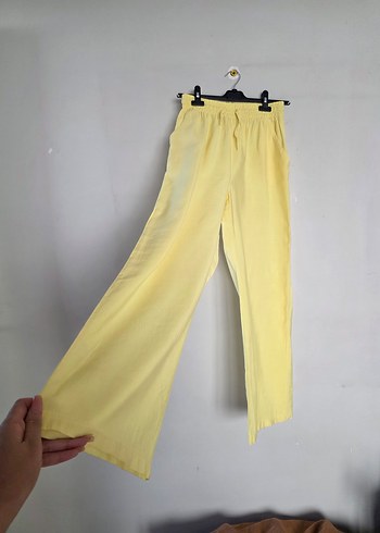 Sarı Kadın Salaş Uzun Kumaş Pantolon - Görsel 2