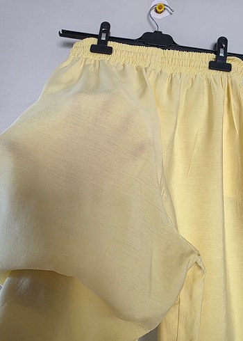 Sarı Kadın Salaş Uzun Kumaş Pantolon - Görsel 7