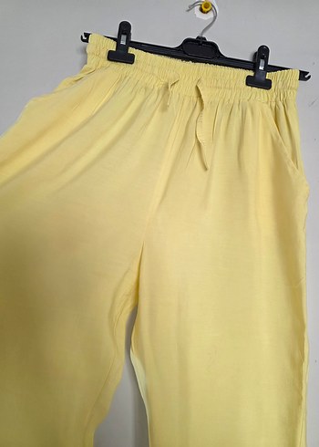 Sarı Kadın Salaş Uzun Kumaş Pantolon - Görsel 3
