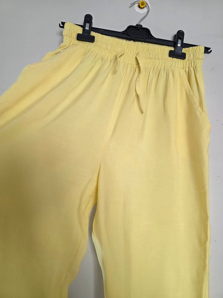 Sarı Kadın Salaş Uzun Kumaş Pantolon - Görsel 3