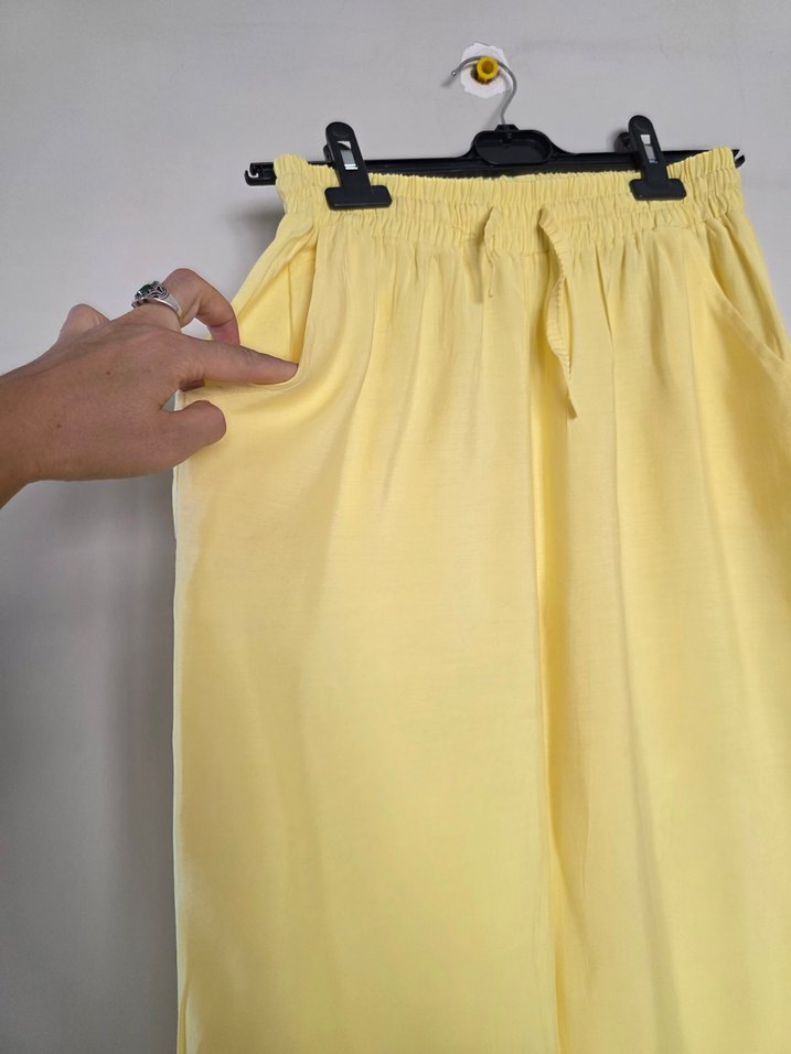 Sarı Kadın Salaş Uzun Kumaş Pantolon - Görsel 4