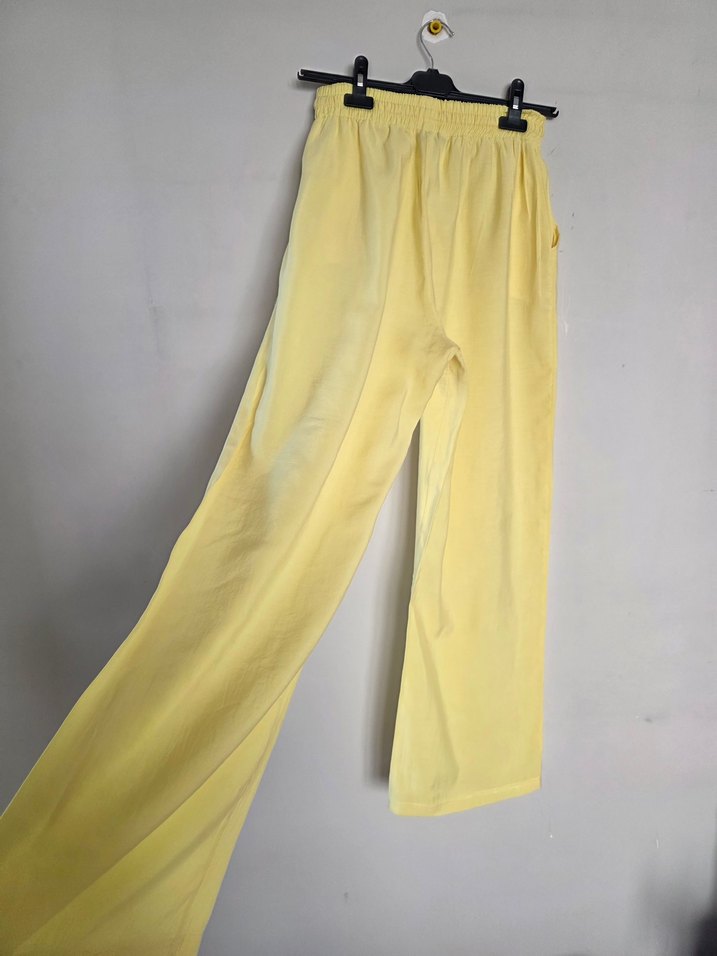 Sarı Kadın Salaş Uzun Kumaş Pantolon - Görsel 5