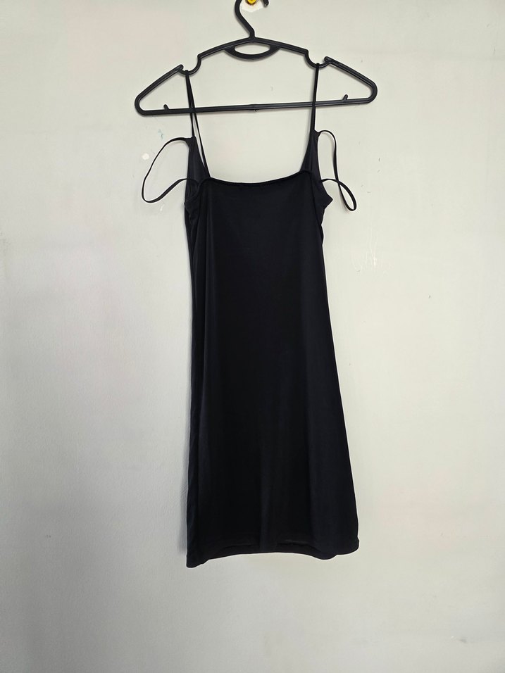 Siyah İnce Askılı Mini Elbise - Görsel 4