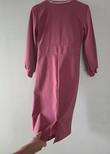 Pembe V Yakalı Midi Triko Elbise - Görsel 8