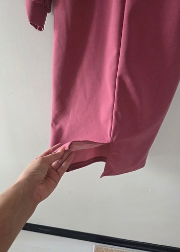 Pembe V Yakalı Midi Triko Elbise - Görsel 7