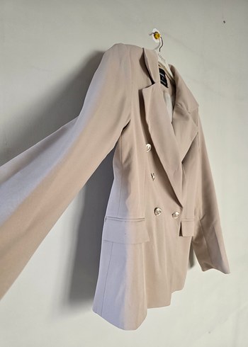 Bej Düğmeli Kadın Midi dar kesim ceket - Görsel 7