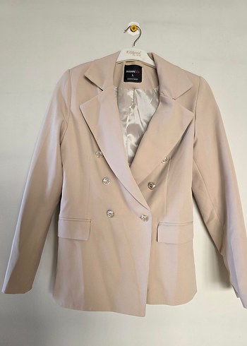 Bej Düğmeli Kadın Midi dar kesim ceket - Görsel 5