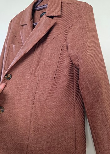 Düğmeli Kahverengi baharlık Kadın ceket - Görsel 5