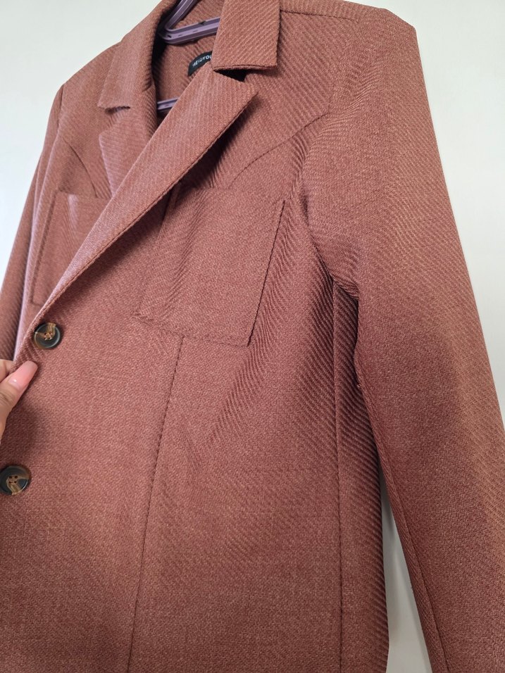 Düğmeli Kahverengi baharlık Kadın ceket - Görsel 5