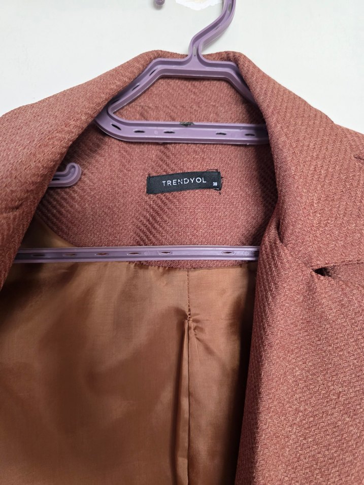 Düğmeli Kahverengi baharlık Kadın ceket - Görsel 4