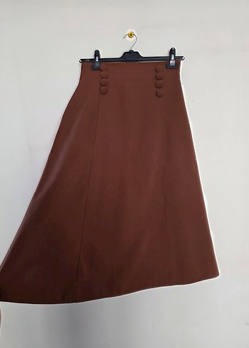 Düğmeli Kahverengi Uzun Etek - Görsel 2