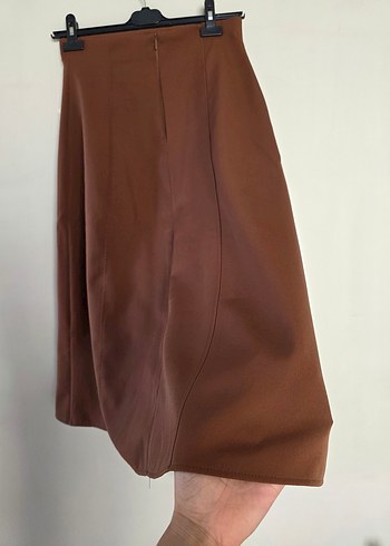 Düğmeli Kahverengi Uzun Etek - Görsel 5