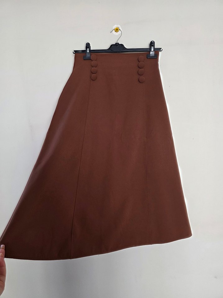 Düğmeli Kahverengi Uzun Etek - Görsel 2