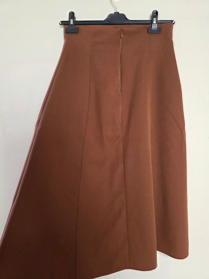 Düğmeli Kahverengi Uzun Etek - Görsel 3