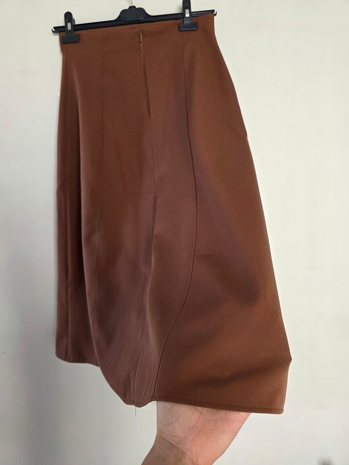 Düğmeli Kahverengi Uzun Etek - Görsel 5