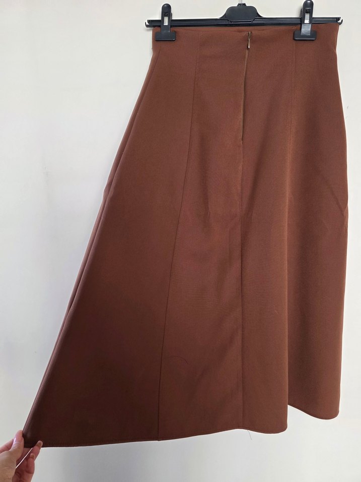 Düğmeli Kahverengi Uzun Etek - Görsel 4