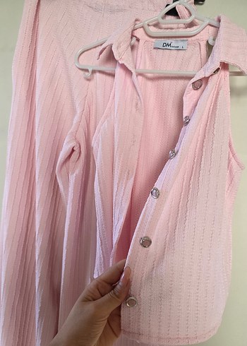 Pembe yumuşak kumaştan kadın takım - Görsel 10