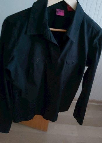 Düğmeli Siyah Kadın Pamuk Gömlek - Görsel 4