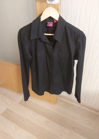 Düğmeli Siyah Kadın Pamuk Gömlek - Görsel 2