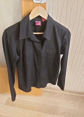 Düğmeli Siyah Kadın Pamuk Gömlek - Görsel 6