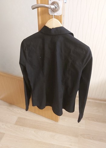 Düğmeli Siyah Kadın Pamuk Gömlek - Görsel 7