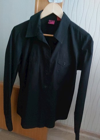 Düğmeli Siyah Kadın Pamuk Gömlek - Görsel 5