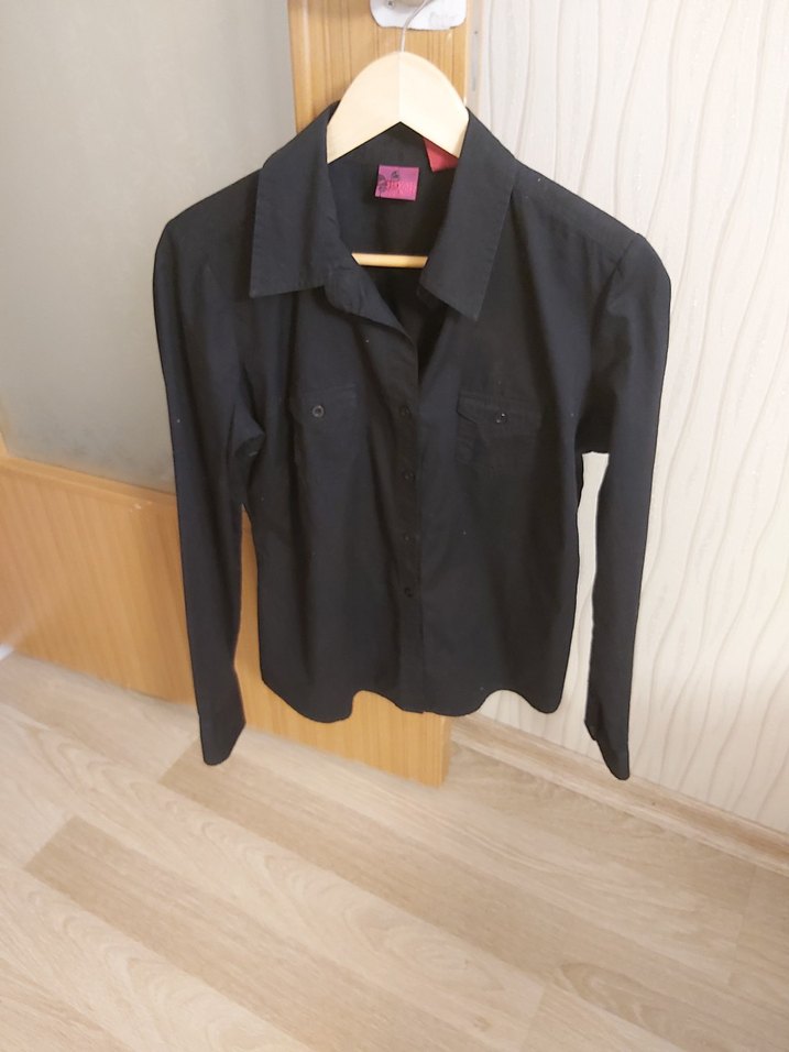 Düğmeli Siyah Kadın Pamuk Gömlek - Görsel 2