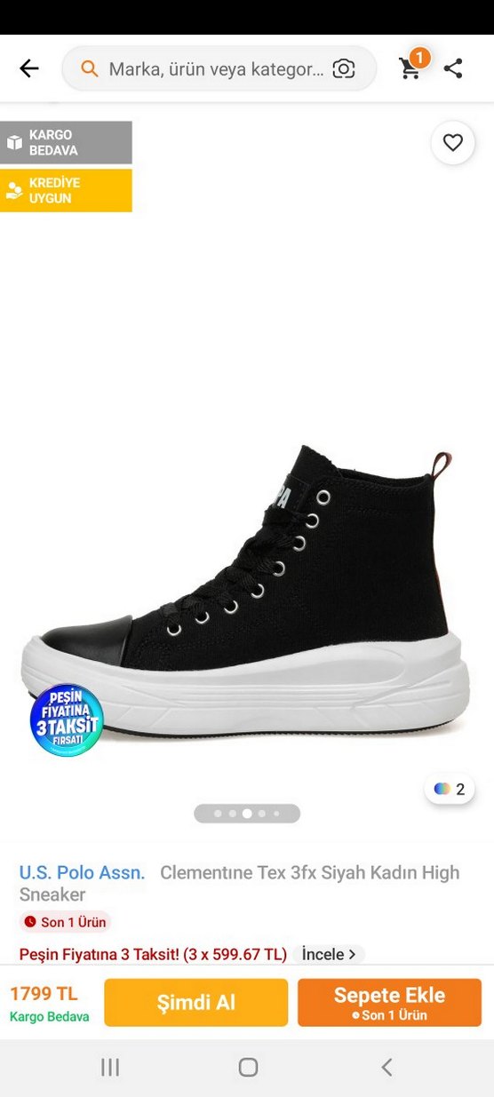 U.S. Polo Assn. Siyah Yüksek Platform Kadın Spor Ayakkabı - Görsel 3