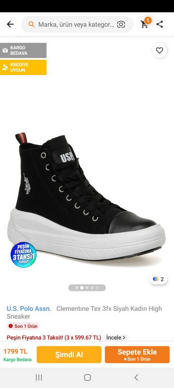 U.S. Polo Assn. Siyah Yüksek Platform Kadın Spor Ayakkabı - Görsel 2