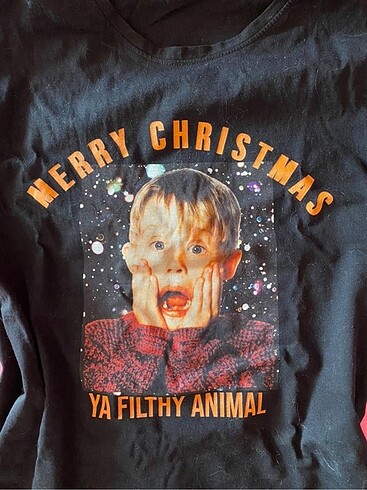 m Beden Home Alone özel yılbaşı tişörtü