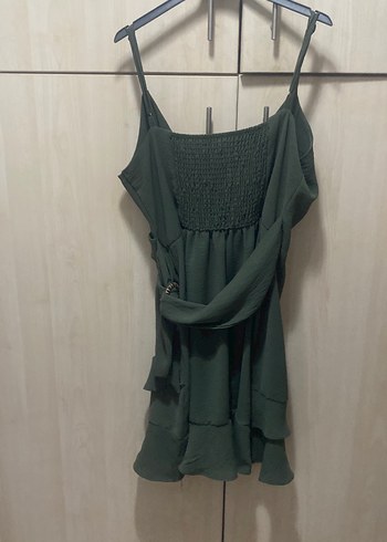 Diğer Yeşil Drapeli Mini Örme Elbise