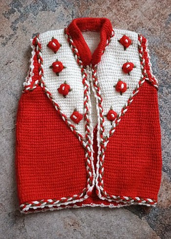 Nakışlı Kırmızı Örgü Kadın Süveter - Görsel 2