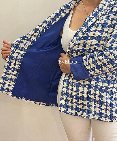 universal Beden mavi Renk Chanel kumaş ceket mavi beyaz